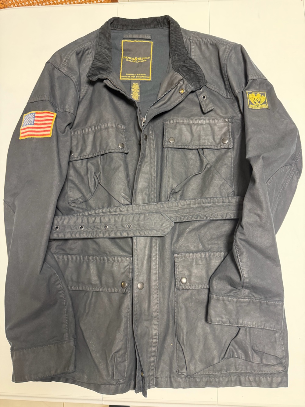 Denim & Supply Polo Ralph Lauren Navy waxed Military Field Jacket with Patch